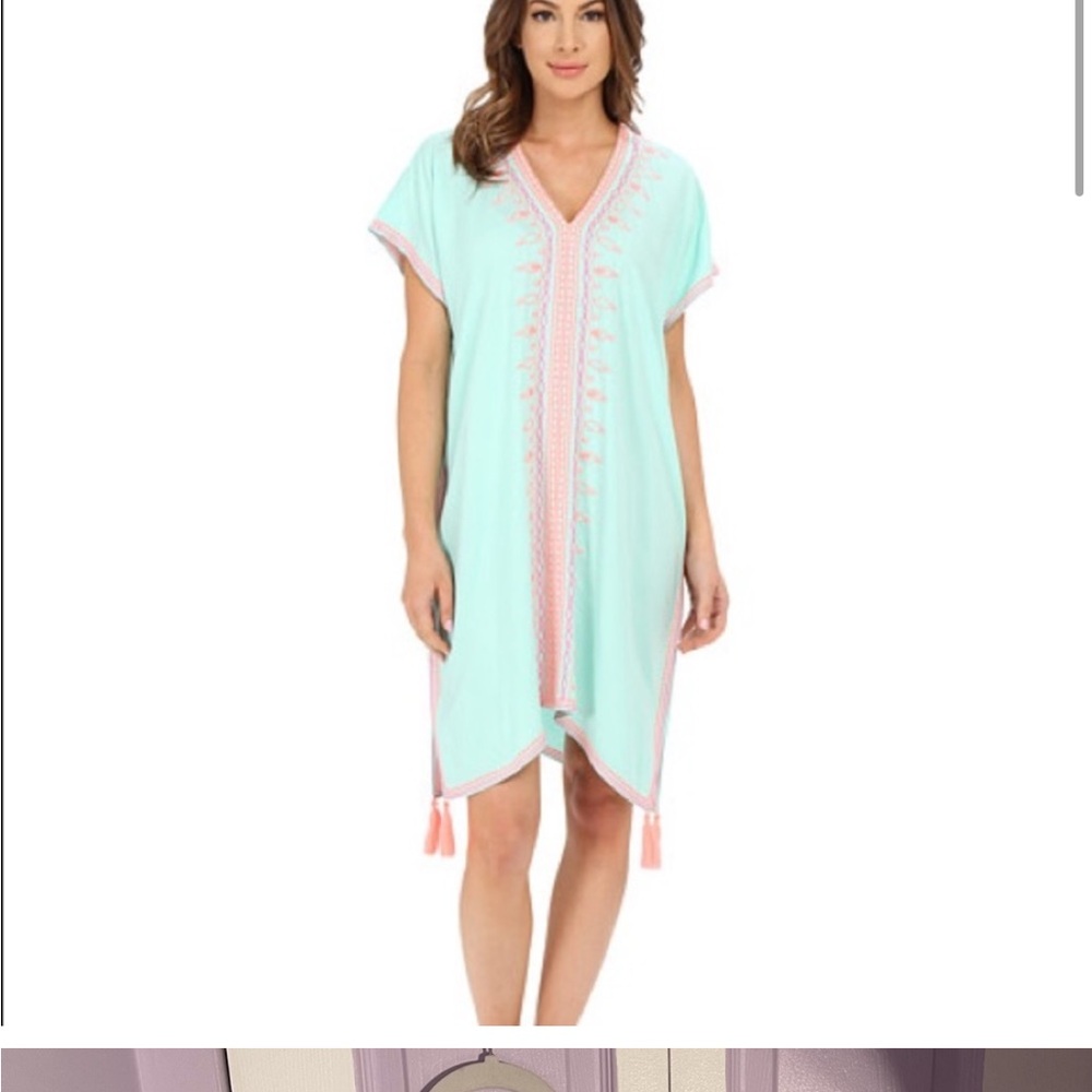 Lilly Pulitzer Mint Green and Pink Women's Swim Cover-Up/Caftan